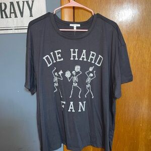 Black 'Die Hard Fan' Skeleton Graphic T-Shirt
